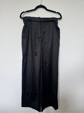 Abercrombie & Fitch Black Satin High-Waist Wide-Leg Trousers